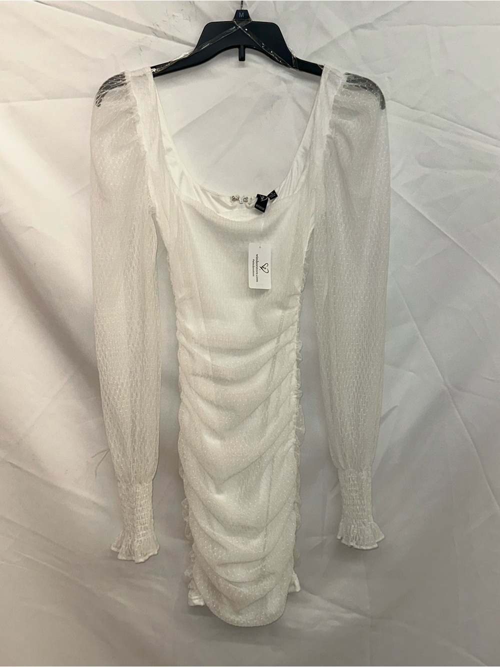 Windsor White Ruched Long-Sleeve Mini Dress
